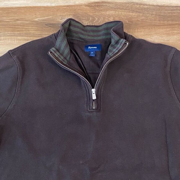 Faconnable Sweater Mens Medium Brown Cotton 1/4 Zip Mock Neck - Picture 2 of 10